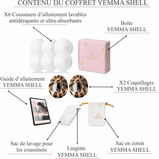 Coquillages d’allaitement Yemma Shell Nacre + 6 Coussinets Yemma Shell