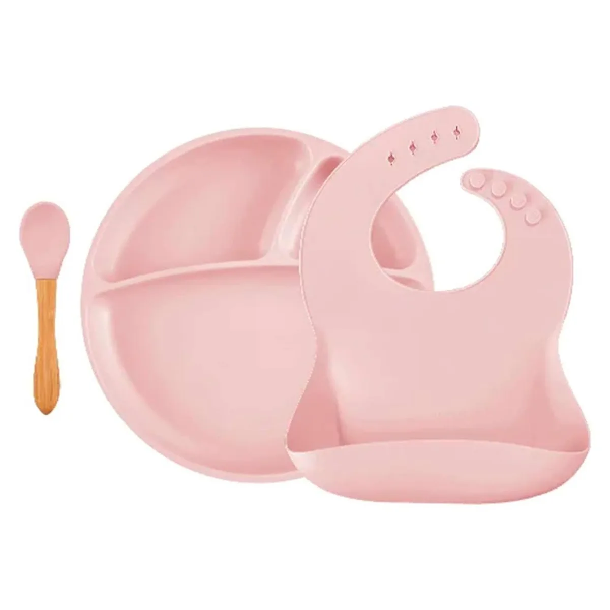 Coffret Repas Comme Un Grand Assiette Cuillère Bavoir Rose Clair