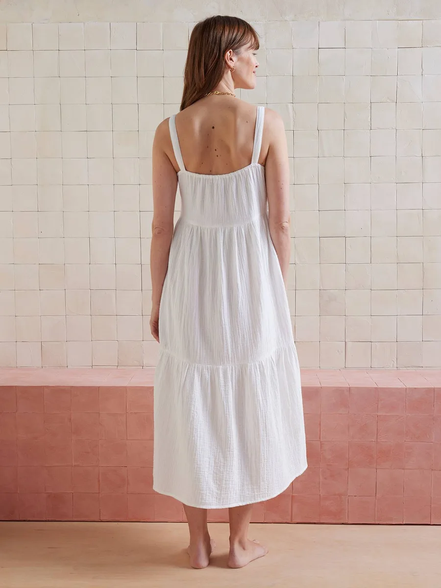 Robe fines bretelles gaze de coton grossesse et allaitement bleu - 3