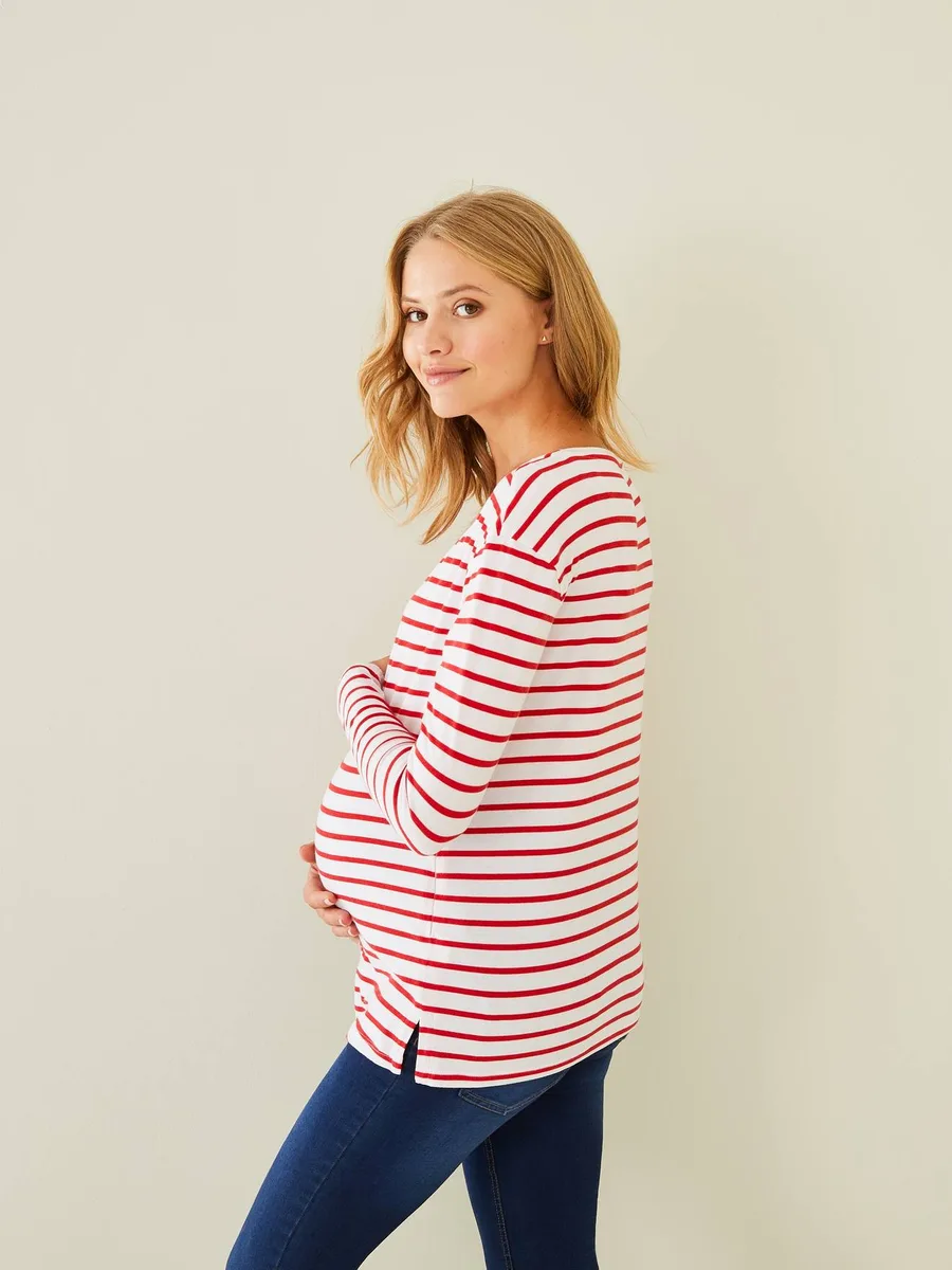 T-shirt marinière de grossesse et d'allaitement blanc clair rayé marine - 3
