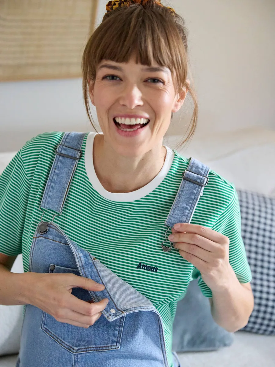 Salopette en jean coupe mom grossesse et allaitement double stone - 3