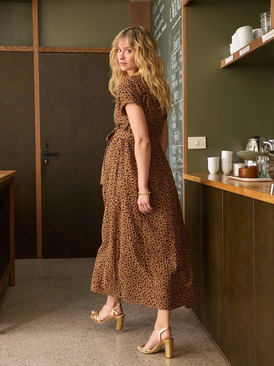 Robe longue grossesse effet cache-coeur en gaze de coton argile - 6