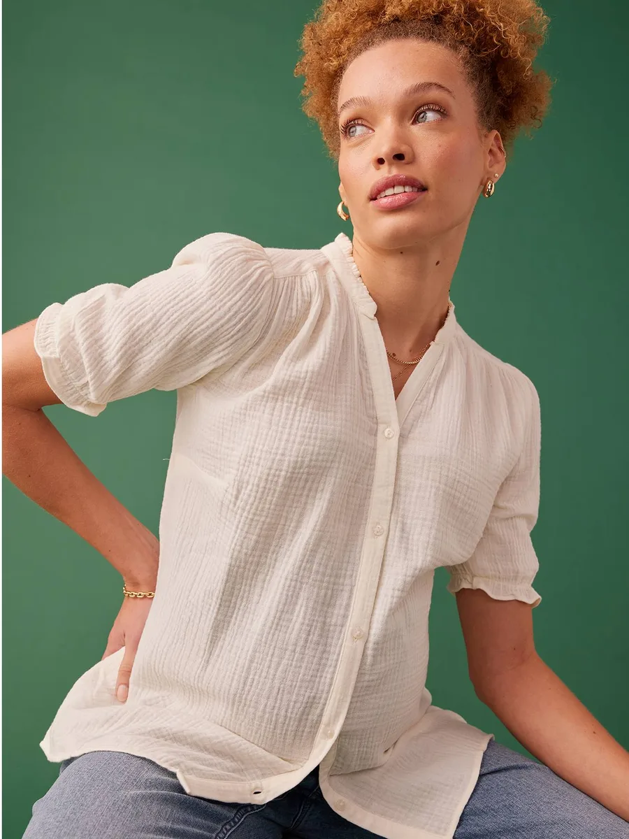 Blouse grossesse en gaze de coton écru