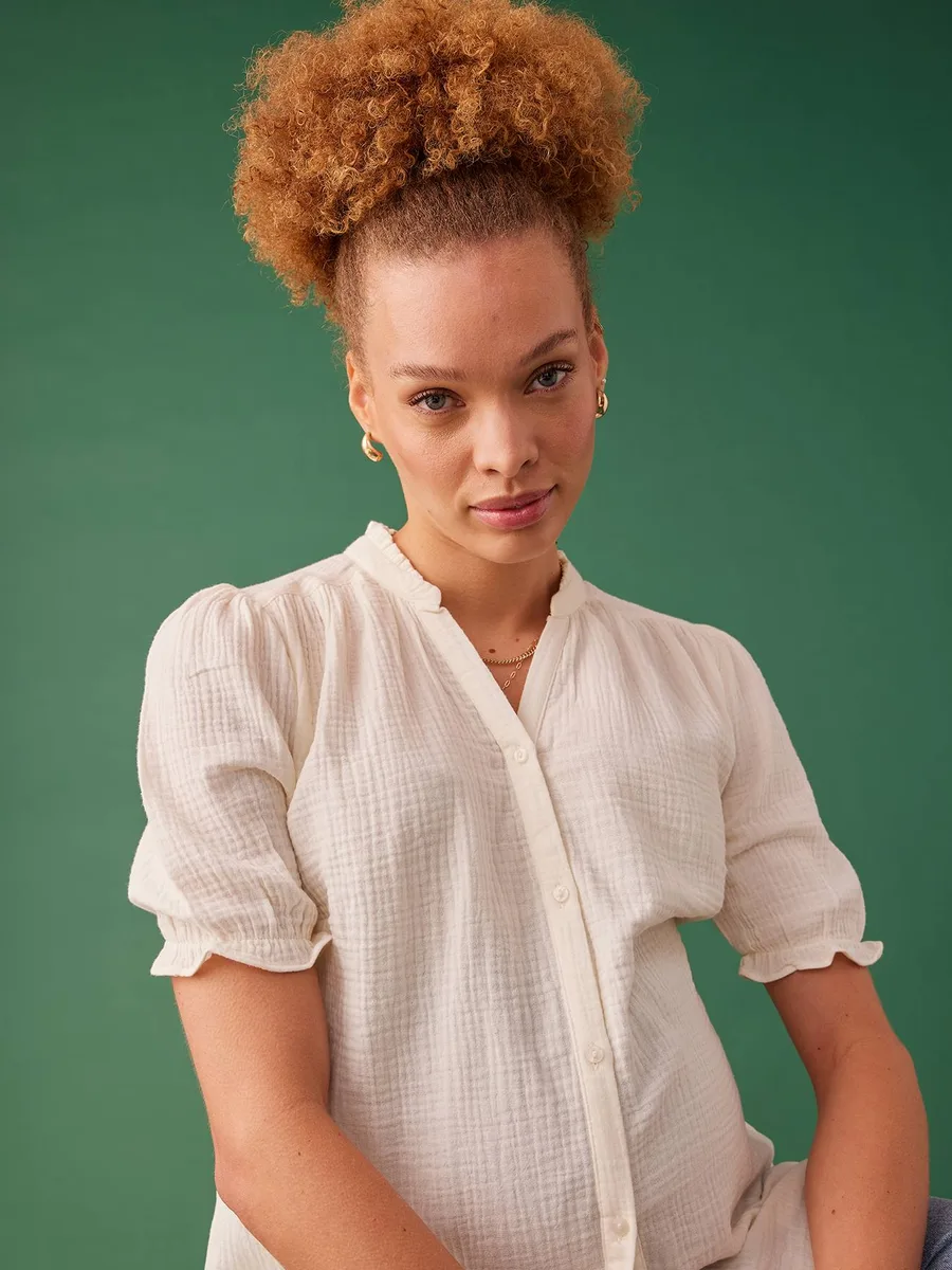 Blouse grossesse en gaze de coton écru - 3