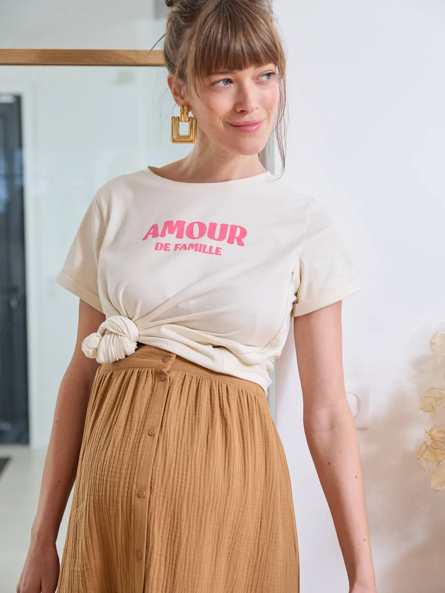 T-shirt grossesse et allaitement à message coton biologique écru - 3