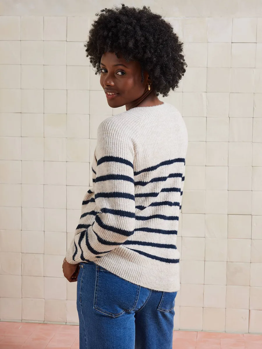 Pull style marinière grossesse et allaitement ouvertures raglan beige chiné - 3