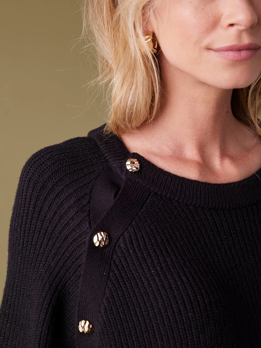 Pull grossesse et allaitement boutonné en côtes perlées écru - 3