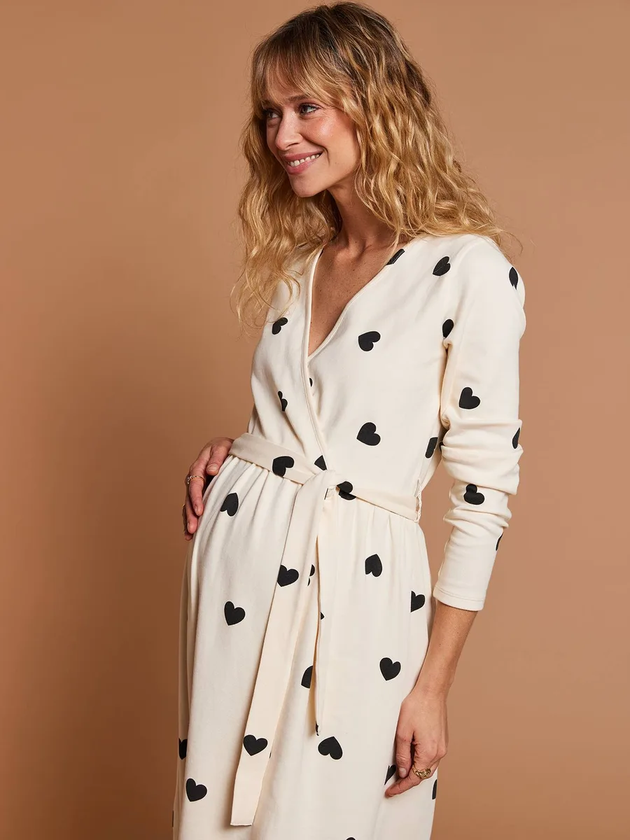 Kit Maternité Mon coeur chemise de nuit grossesse + body bébé + pochon marine - 2