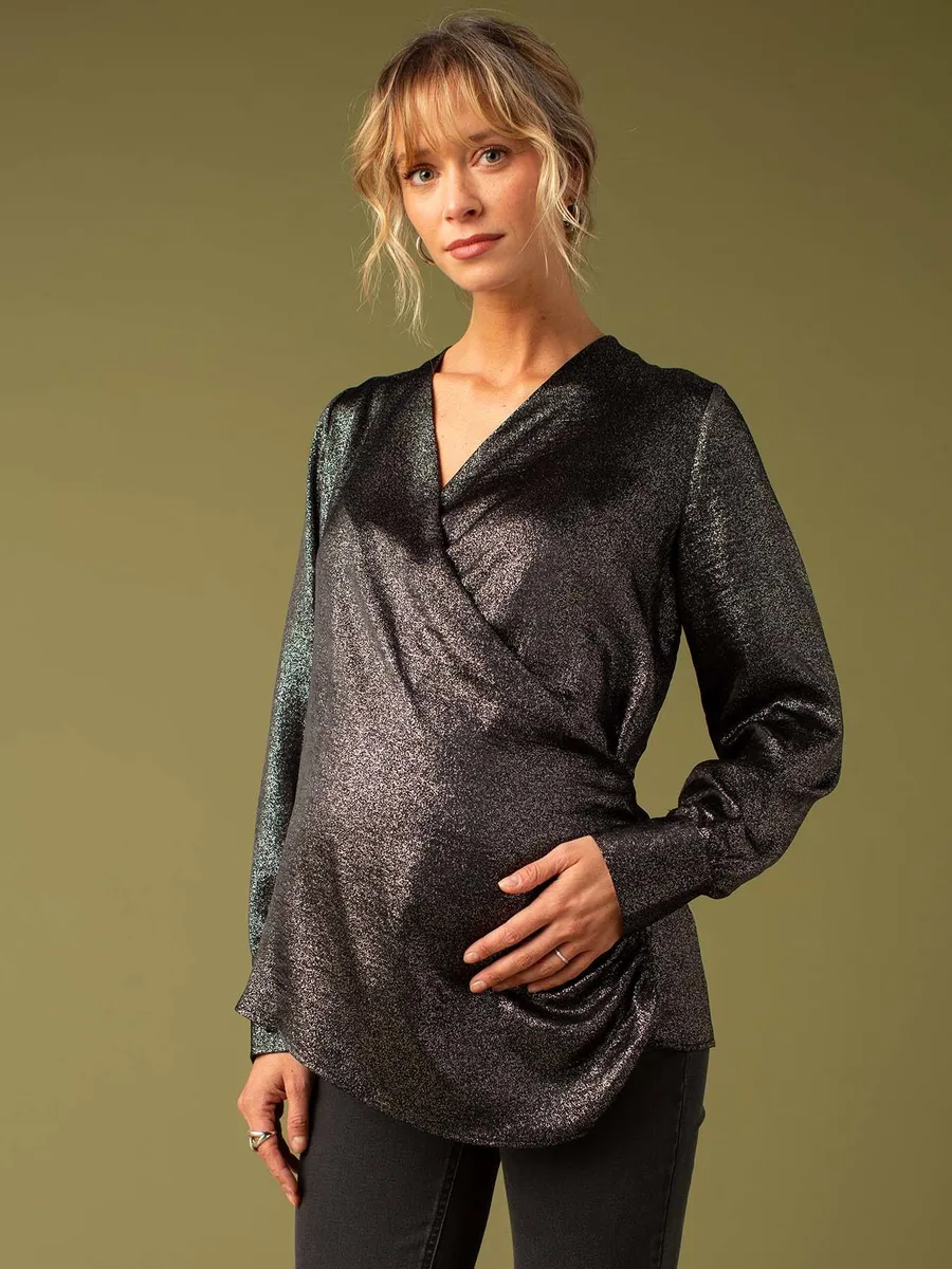 Blouse cache-coeur de grossesse effet irisé noir