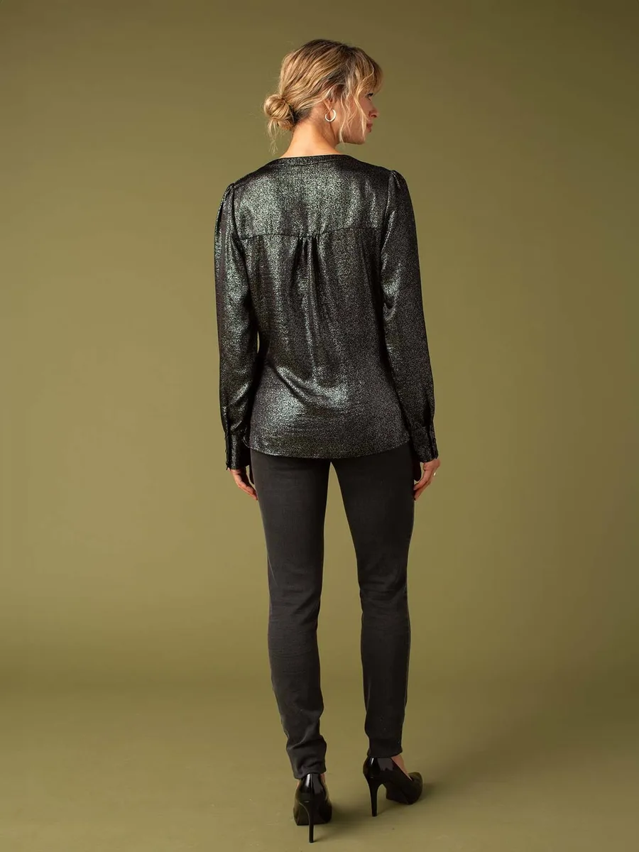 Blouse cache-coeur de grossesse effet irisé noir