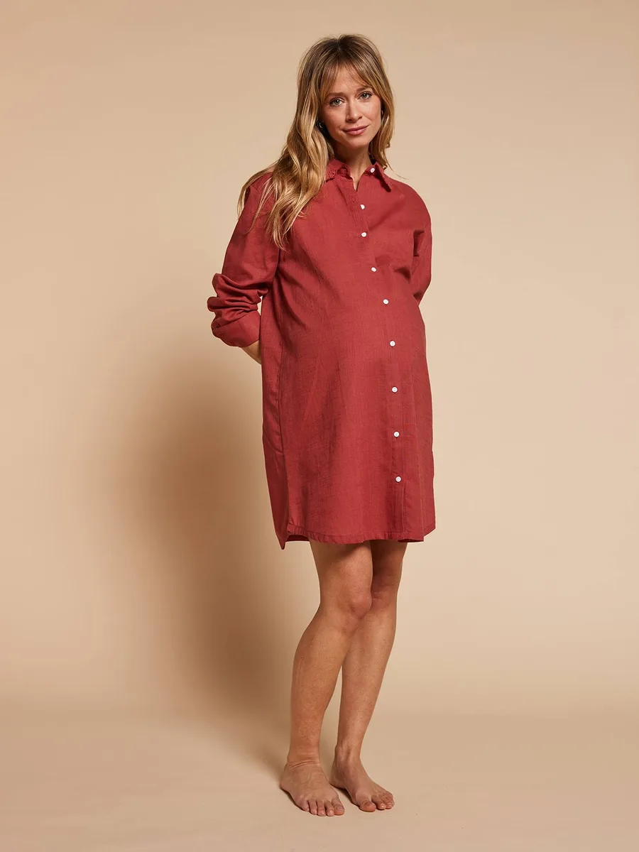 Chemise de nuit grossesse et allaitement terracotta