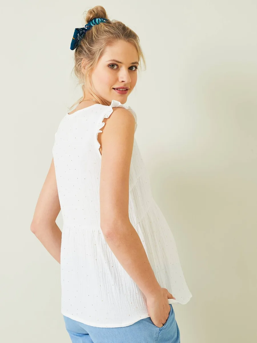 Blouse de grossesse et d'allaitement gaze de coton blanc clair imprime