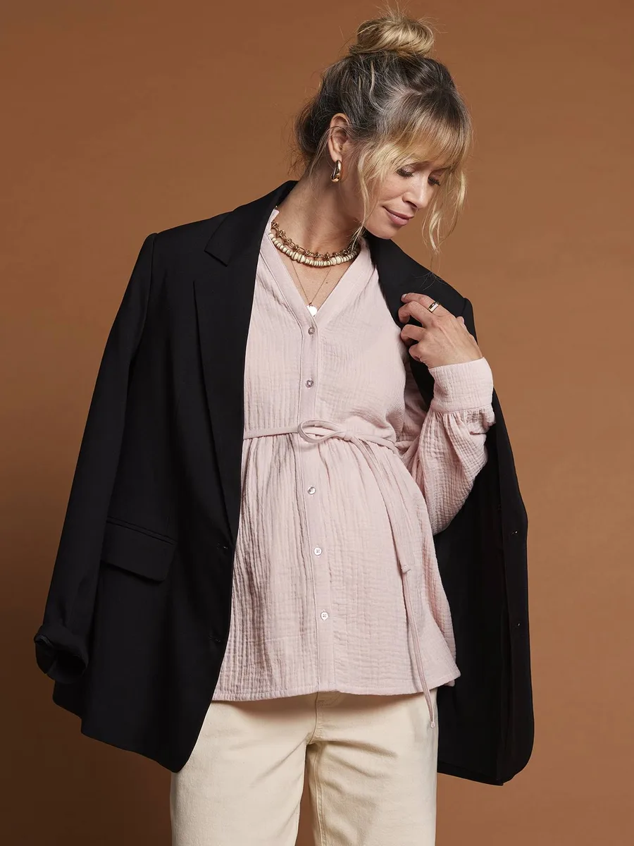 Blouse en gaze de coton grossesse et allaitement blush
