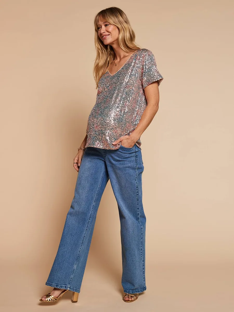 T-shirt grossesse à sequins multicolore