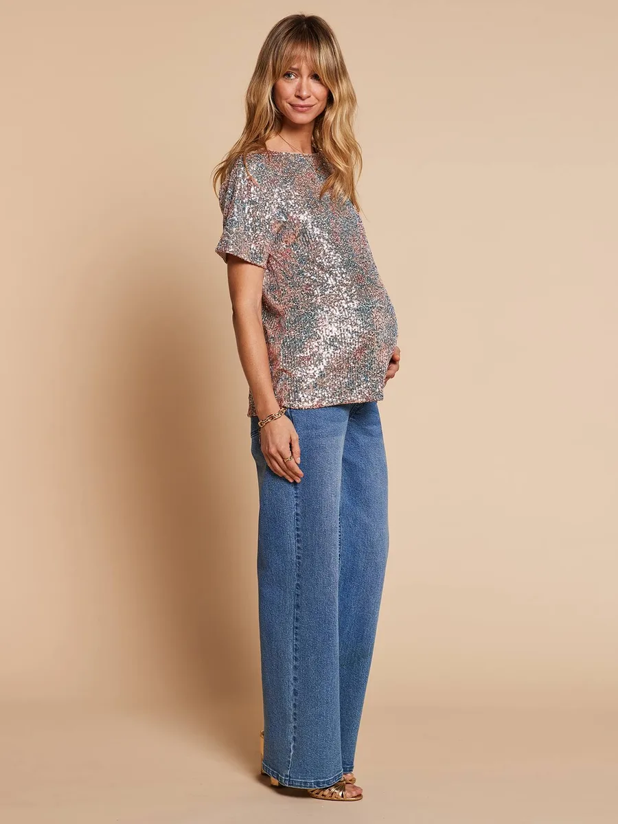 T-shirt grossesse à sequins multicolore