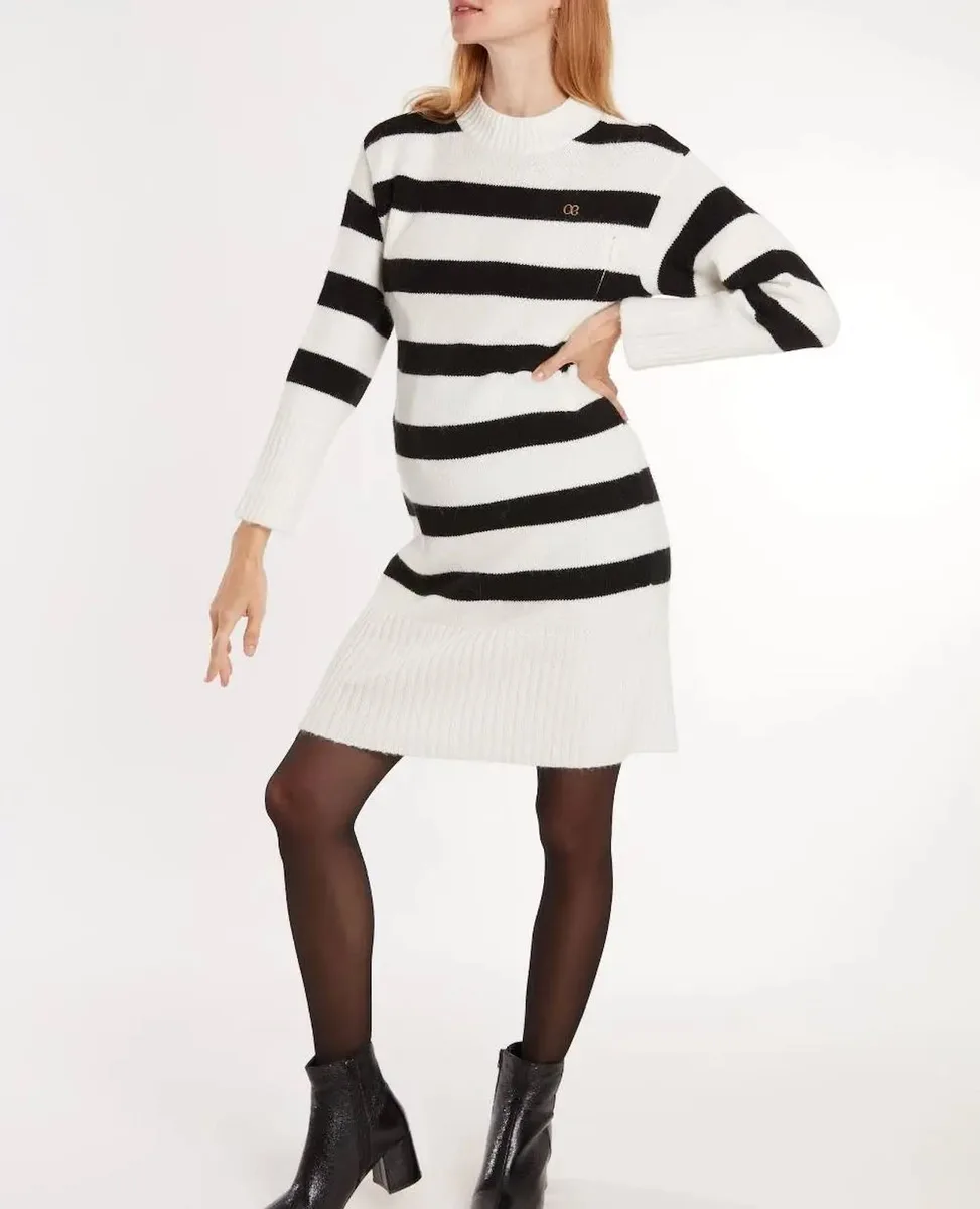 Robe Pull De Grossesse Et D'allaitement Normandie Noir / Blanc