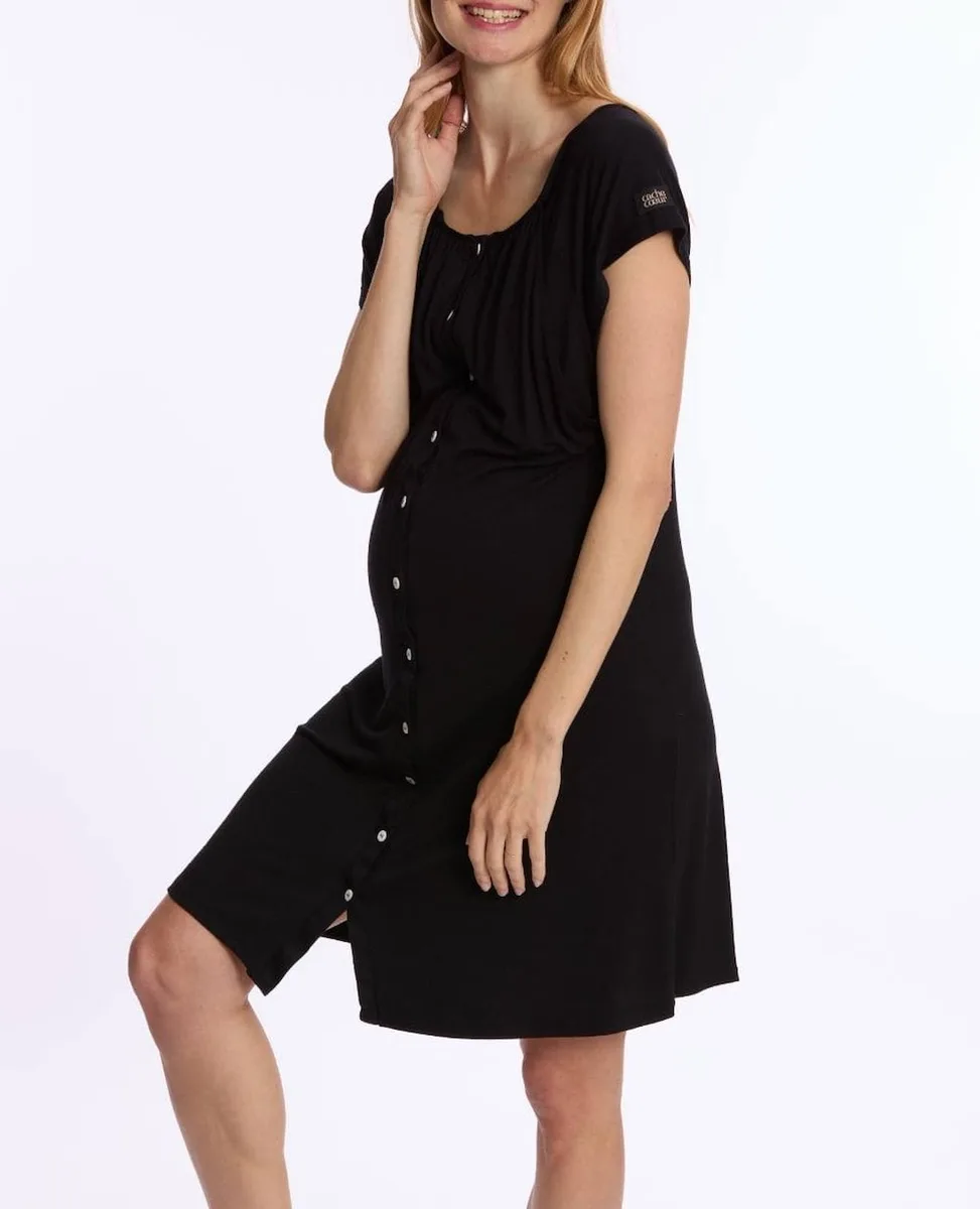 Chemise De Nuit De Maternité Et D'allaitement Louna Noir